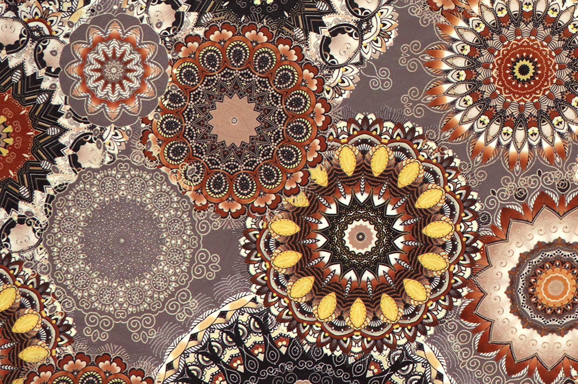Dekostoff, Mandala grau / braun, bedruckter Damast