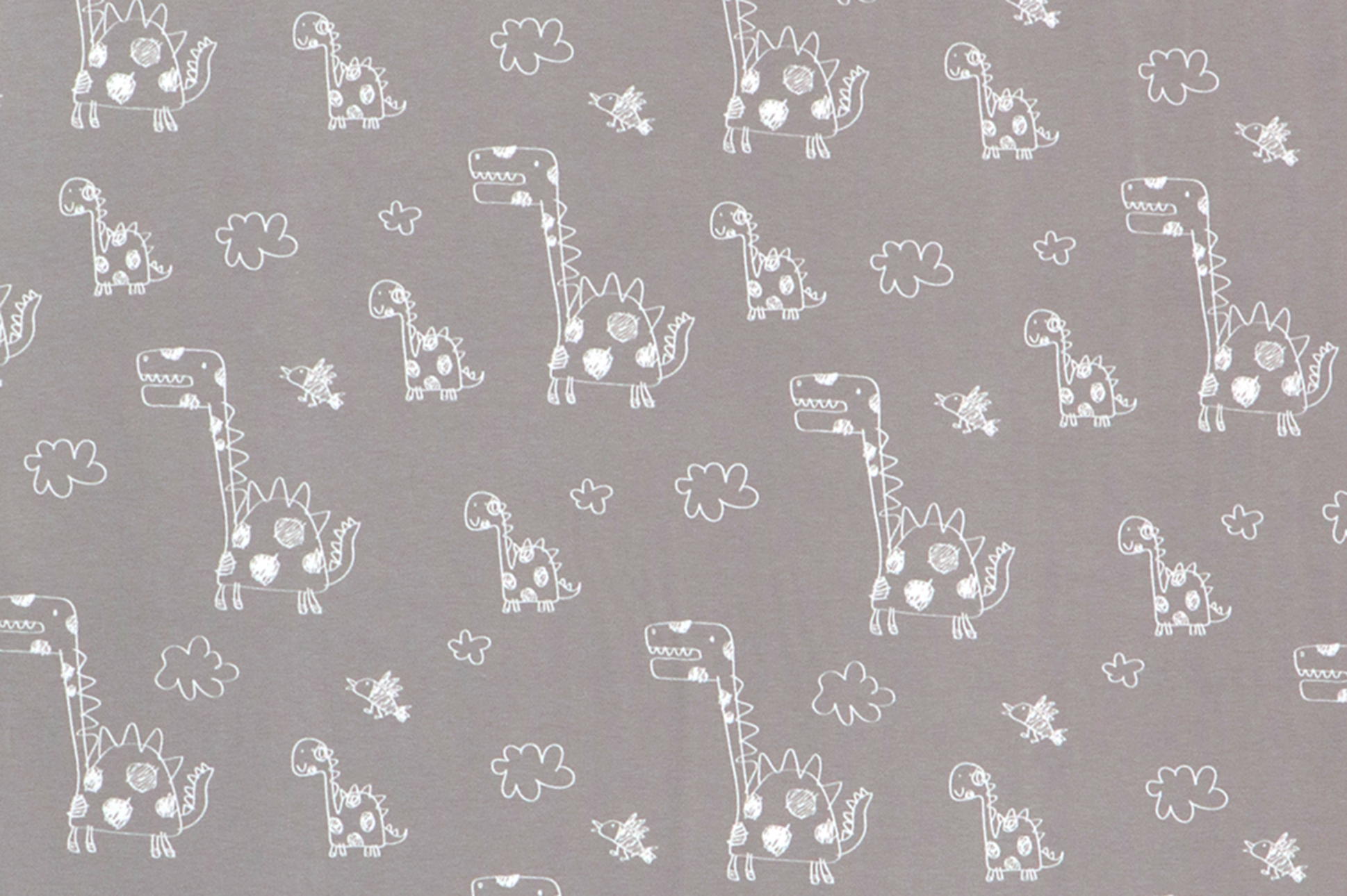 Baumwolljersey, gezeichnete Dinos auf salbei