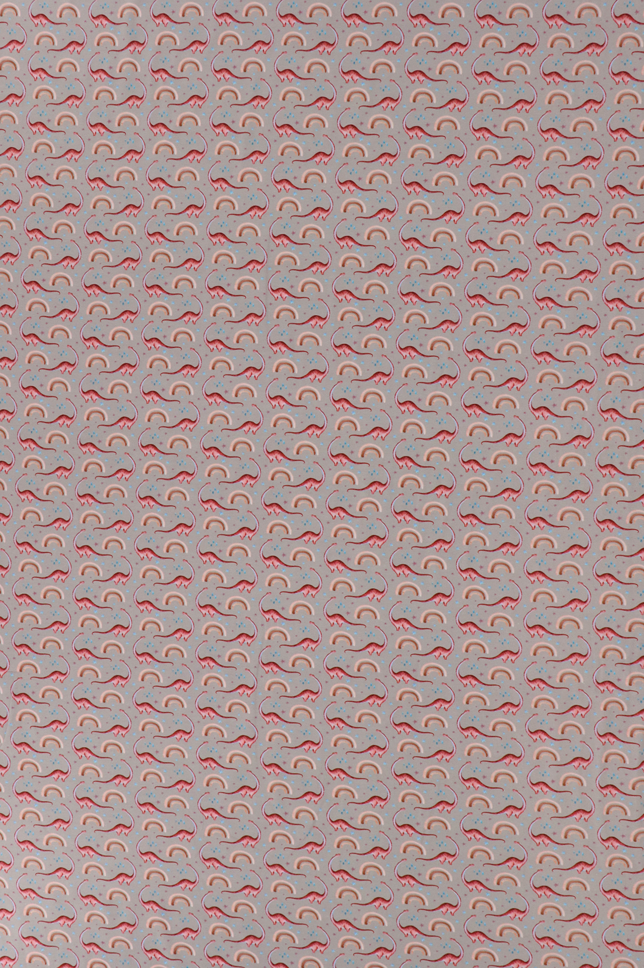 Baumwolljersey, kleine Dinos mit Regenbogen taupe / bordeaux / apricot