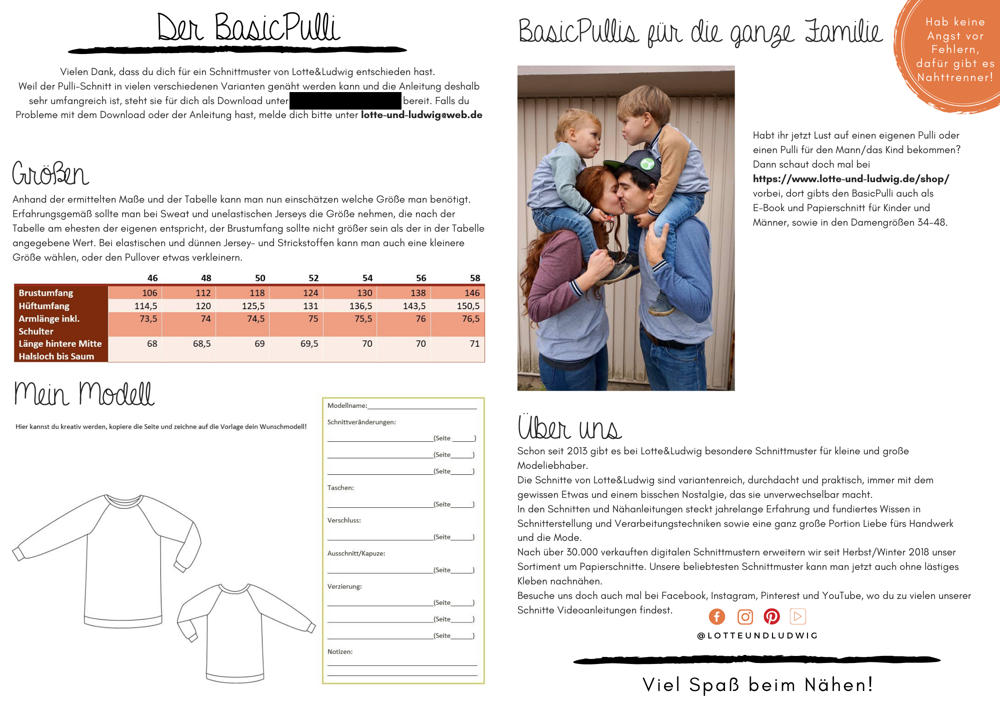 Papierschnittmuster, Lotte und Ludwig Damen Basic Pulli Curvy