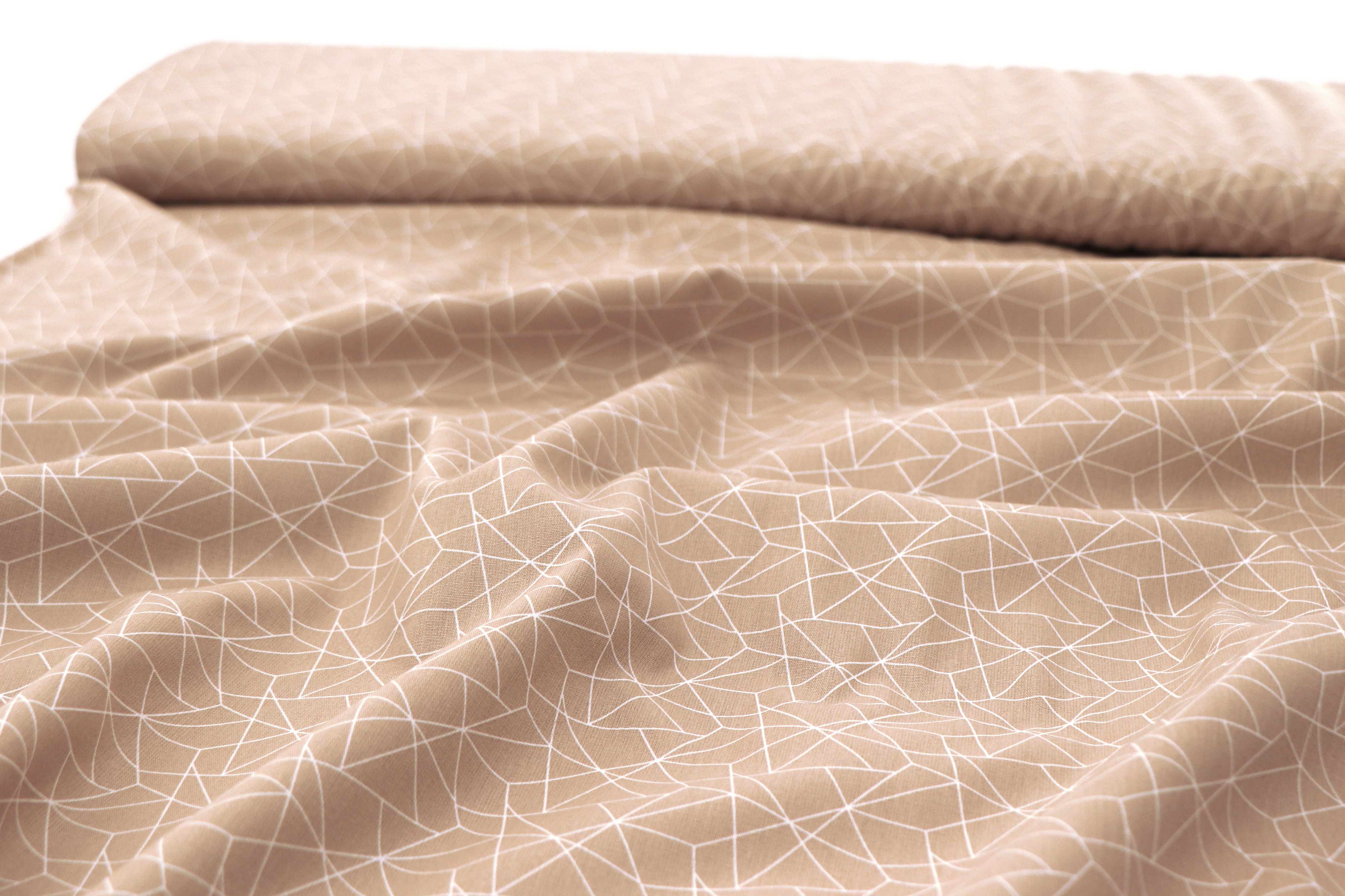 Baumwoll Popelin, geometrisches Muster auf beige