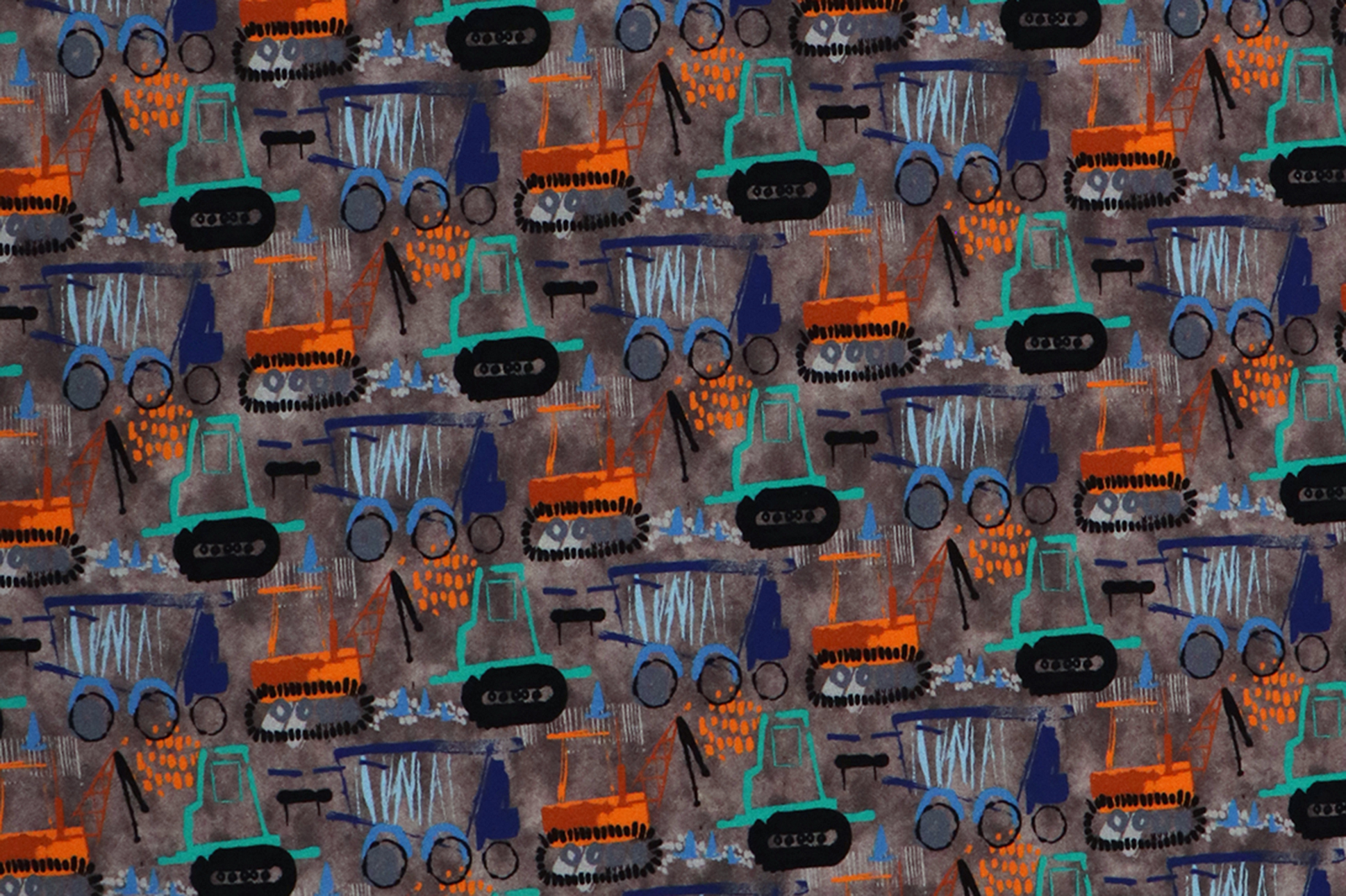 French Terry, Baumaschinen auf grau/braun