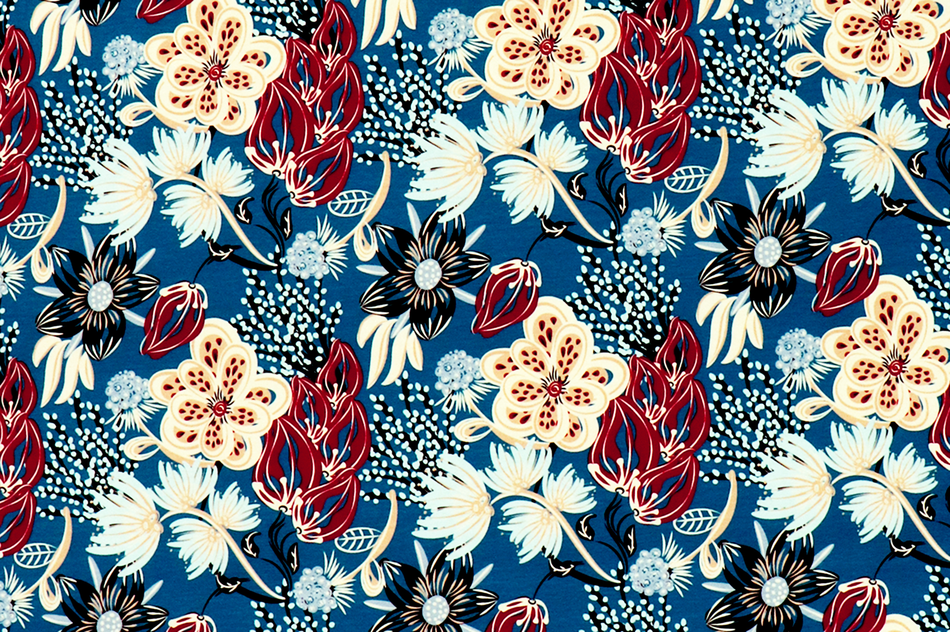 Jersey Fräulein von Julie, großes Blumenmuster auf petrol