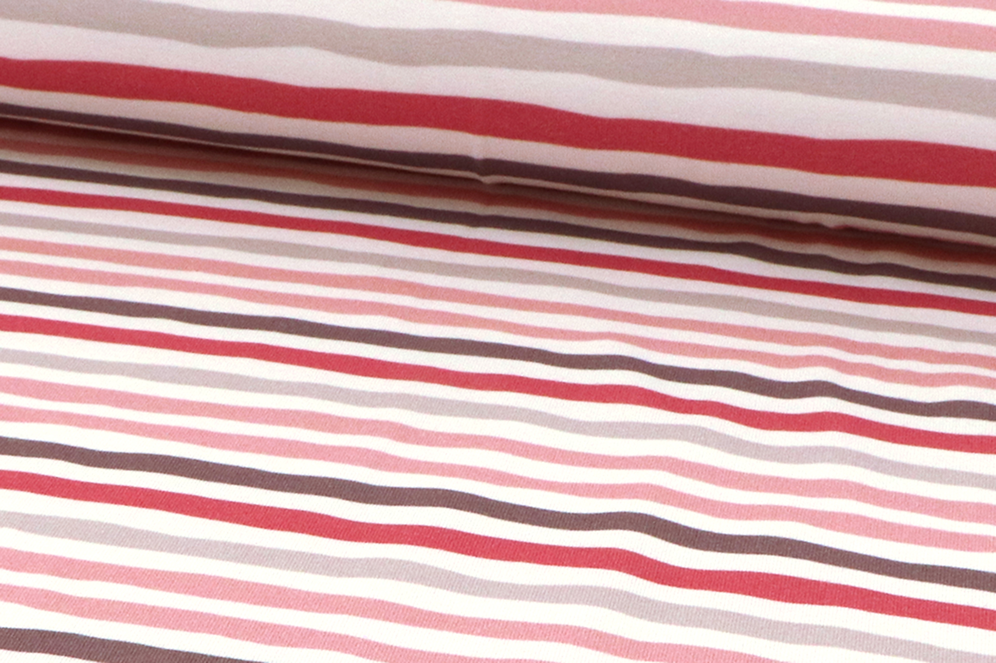 Baumwolljersey, Streifen in grau / rosa Töne auf panna