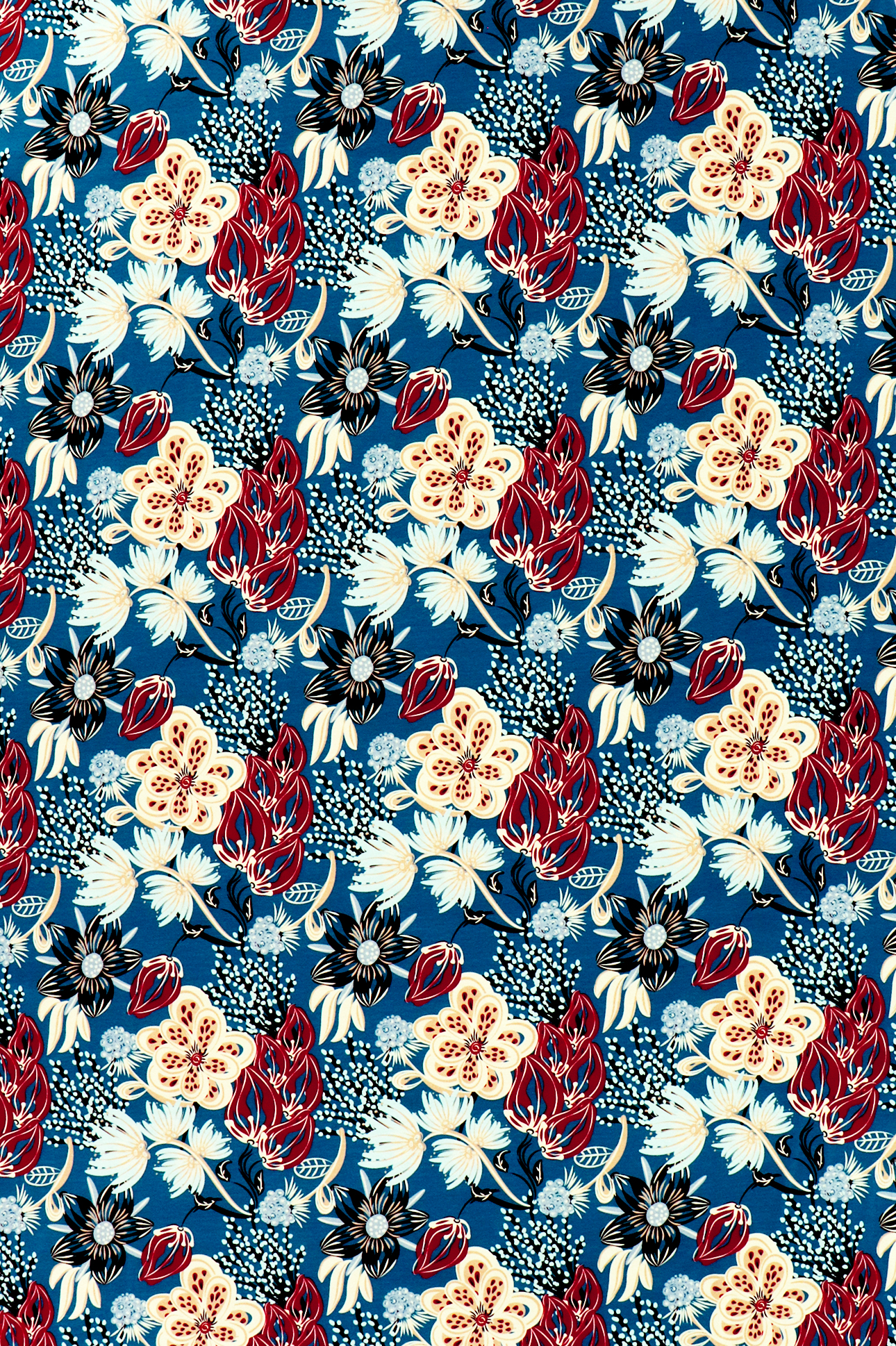 Jersey Fräulein von Julie, großes Blumenmuster auf petrol