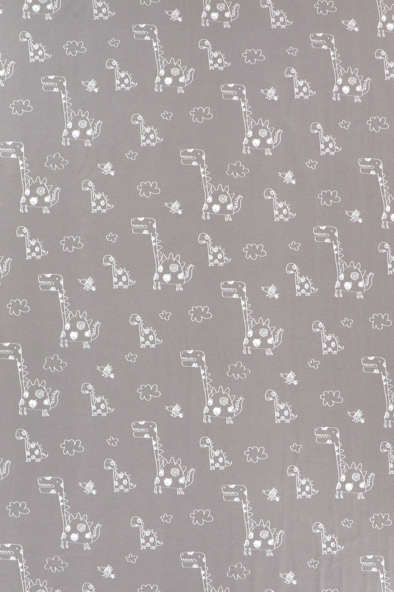 Baumwolljersey, gezeichnete Dinos auf salbei