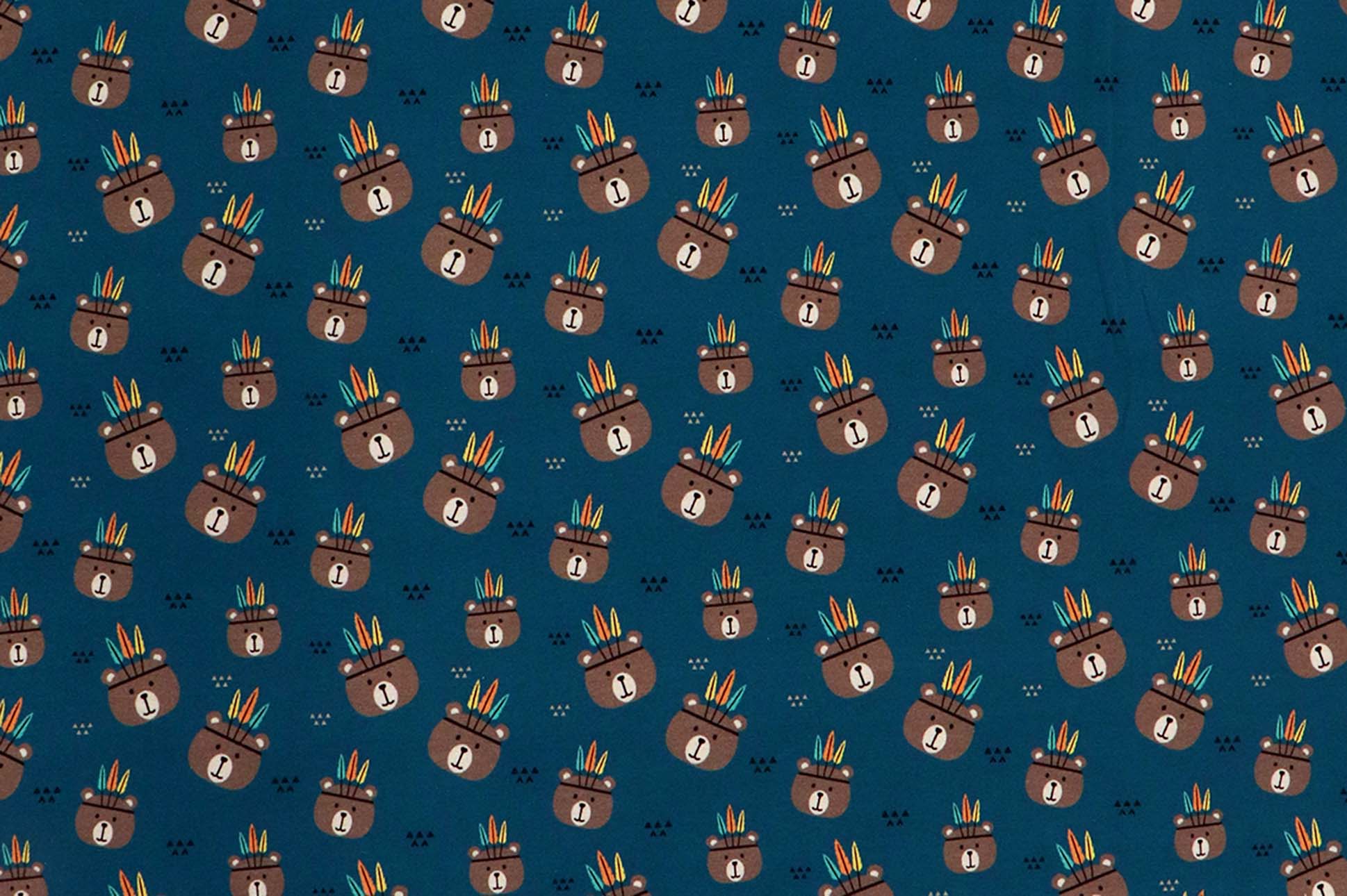 French Terry, Fräulein von Julie, Indianerbär auf petrol