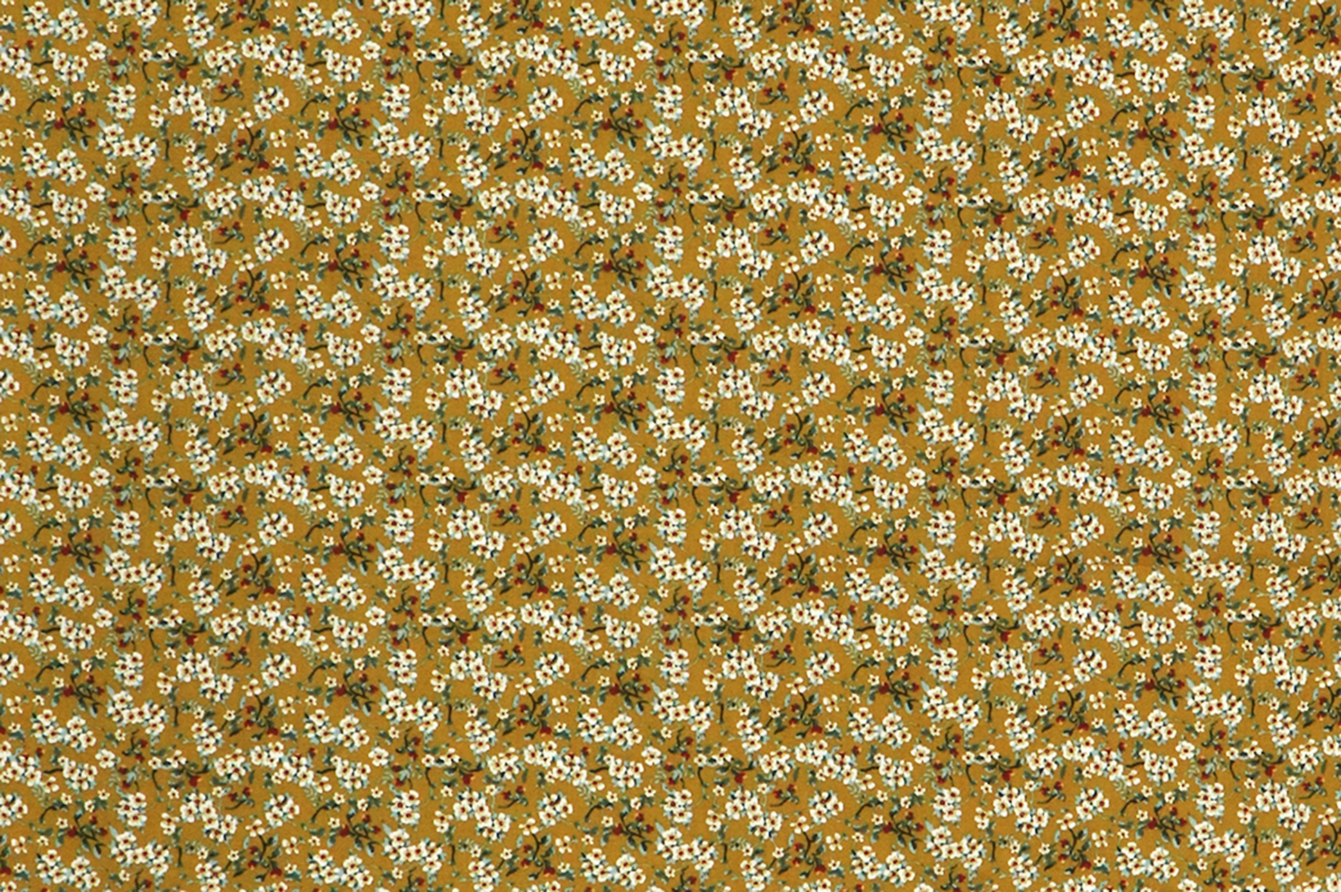 Baumwoll Popelin, Blumenmuster auf ocker