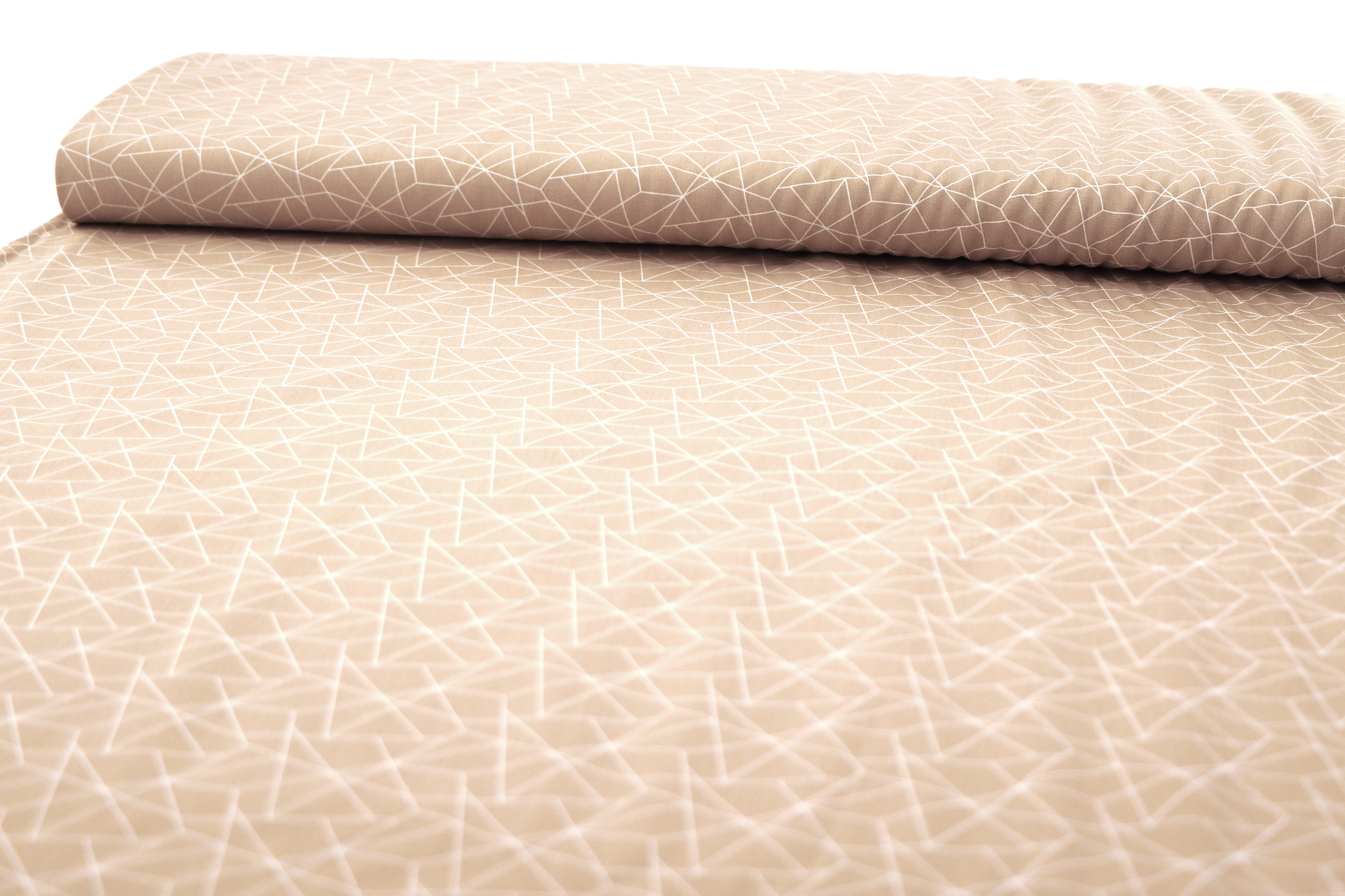 Baumwoll Popelin, geometrisches Muster auf beige