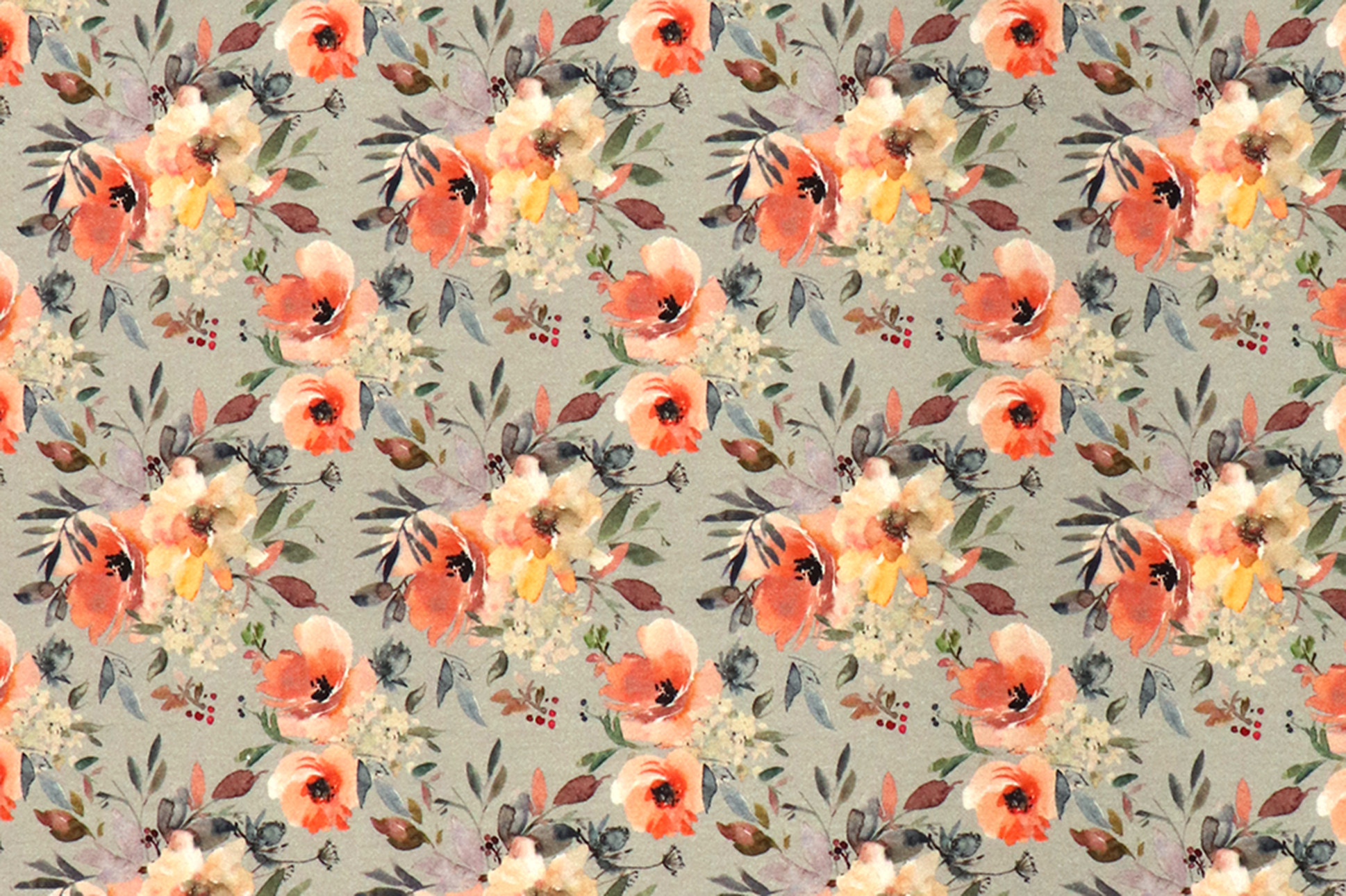 French Terry, Flowers auf hellmint French Terry, Flowers auf hellmint