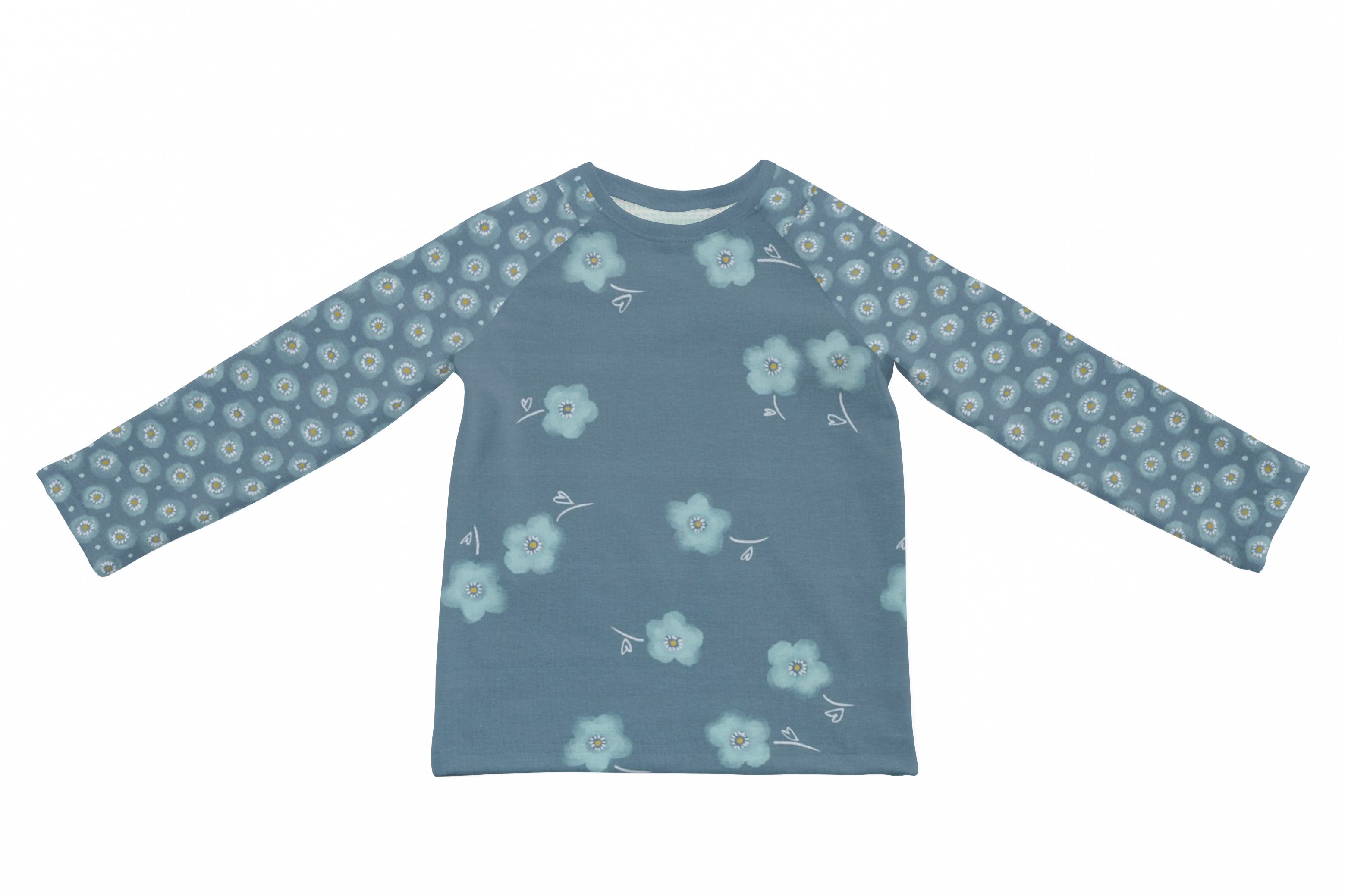 Baumwolljersey, graphic flower blau