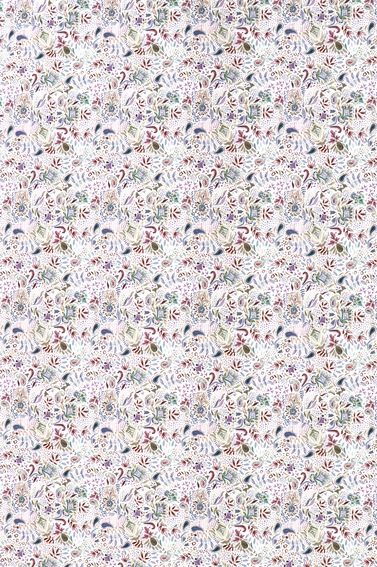 French Terry,  Paisley mit Blumenmuster auf weiß