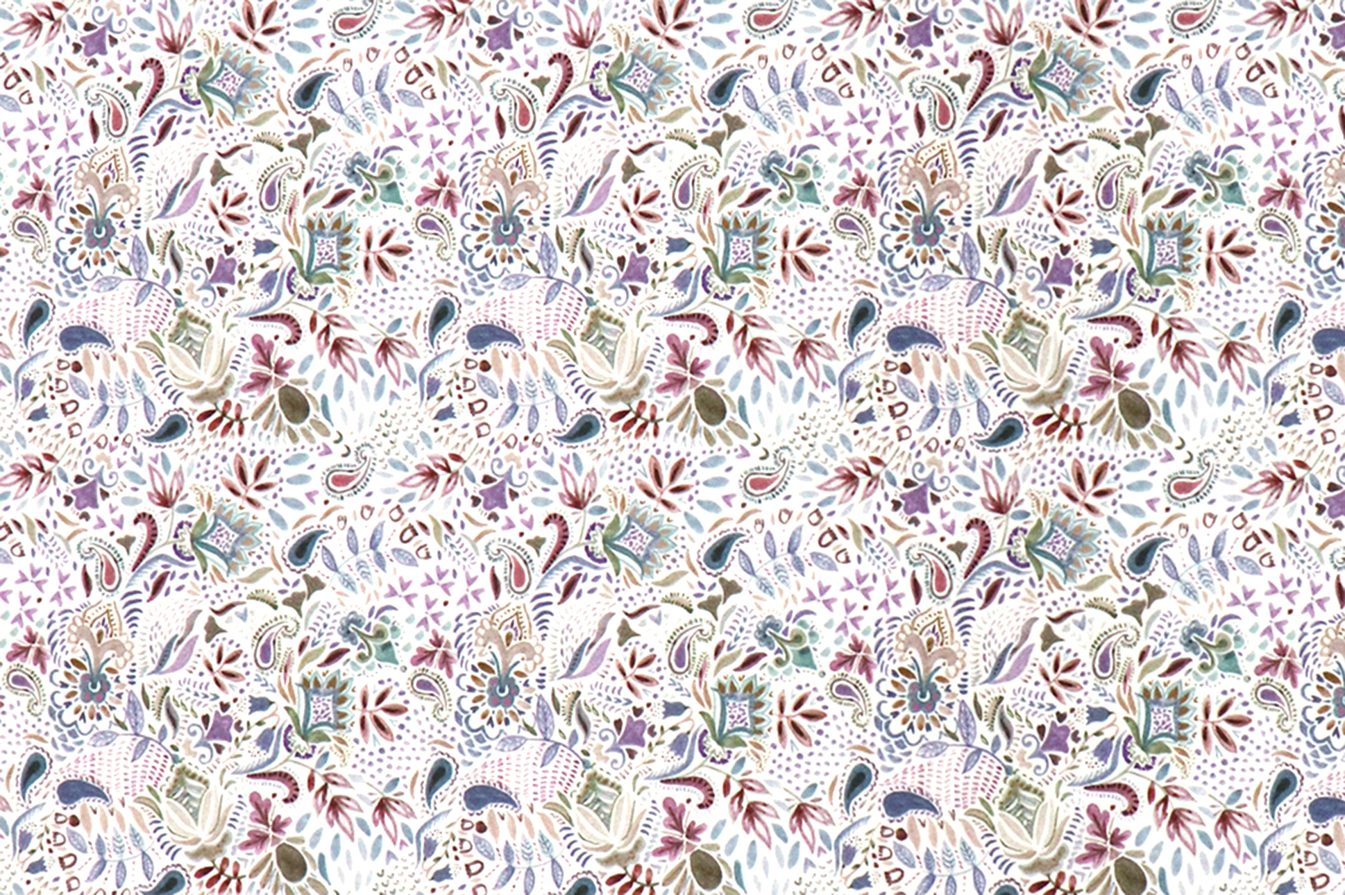 French Terry,  Paisley mit Blumenmuster auf weiß