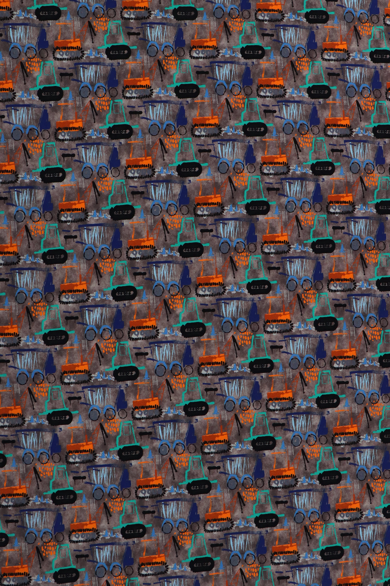 French Terry, Baumaschinen auf grau/braun