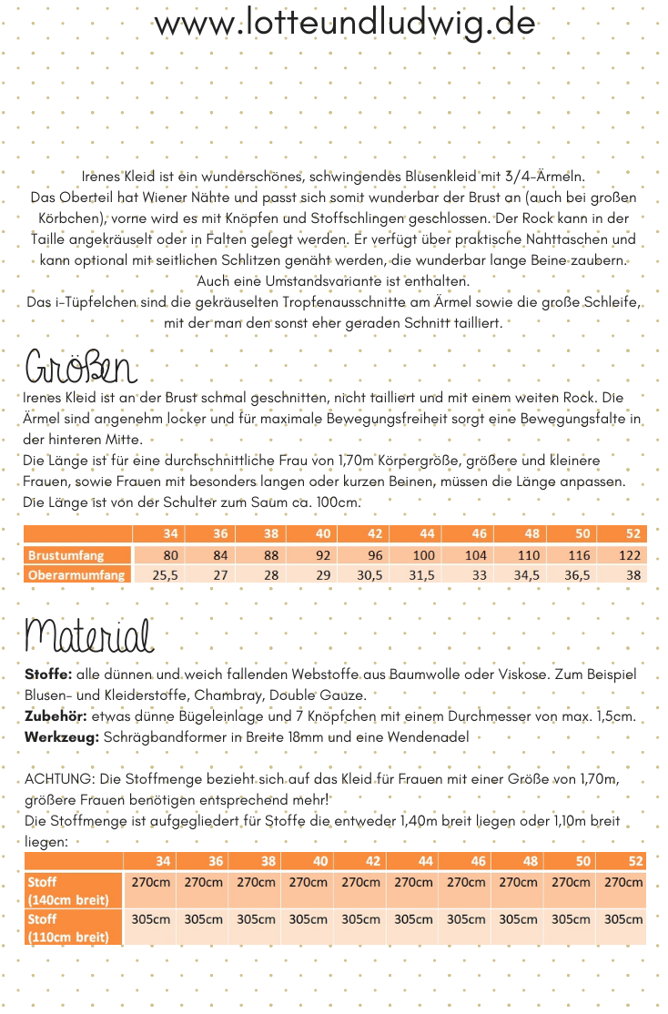 Papierschnittmuster, Lotte und Ludwig Damen Irenes Blusenkleid