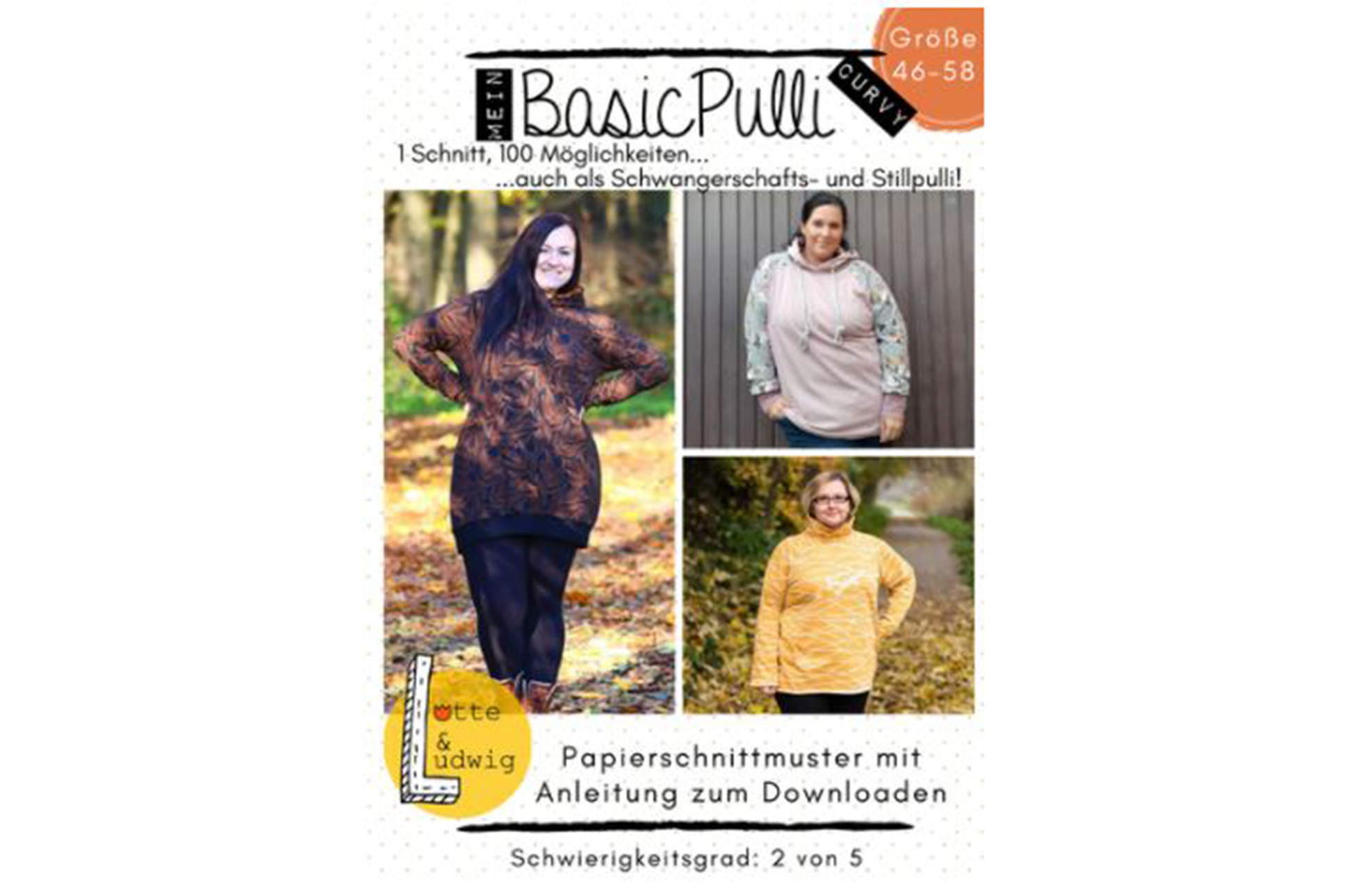 Papierschnittmuster, Lotte und Ludwig Damen Basic Pulli Curvy