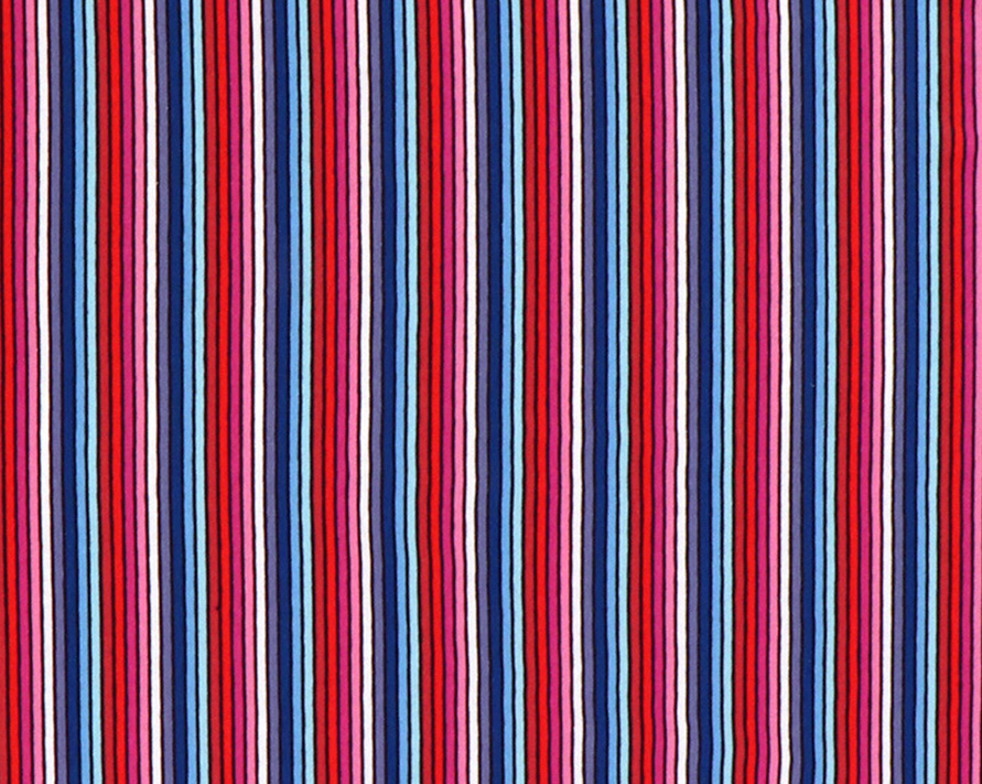 Baumwolljersey, schmale Streifen blau, rot und pink